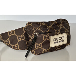 Gucci Maxi GG Logo BrownNylon Belt Bag 767934 Italy New